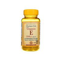 Thumbnail for A bottle of Puritan's Pride Vitamin E (d-Alpha Tocopherol) 400 IU & Selenium 50 mcg 100 Rapid Release Softgels, providing antioxidant support, with a white background.