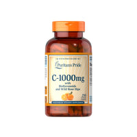 Thumbnail for A bottle of Puritan's Pride antioxidant-rich Vitamin C 1000mg Timed Release 250 Coated Caplets that boost the immune system with a high dose of vitamin C.