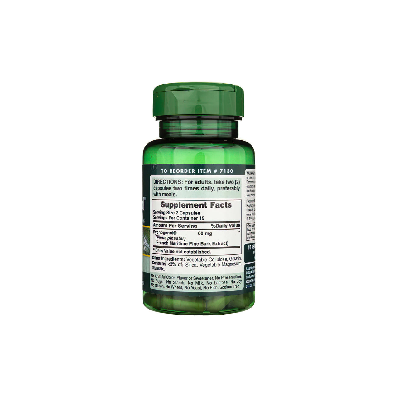 Eine Flasche Pycnogenol 30 mg 30 Rapid Release Capsules von Puritan's Pride mit flavonoiden Proanthocyaniden.