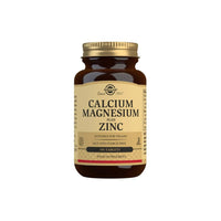 Vorschaubild für Ein Nahrungsergänzungsmittel in der Flasche mit 100 Tabletten Solgar Calcium Magnesium Plus Zink.