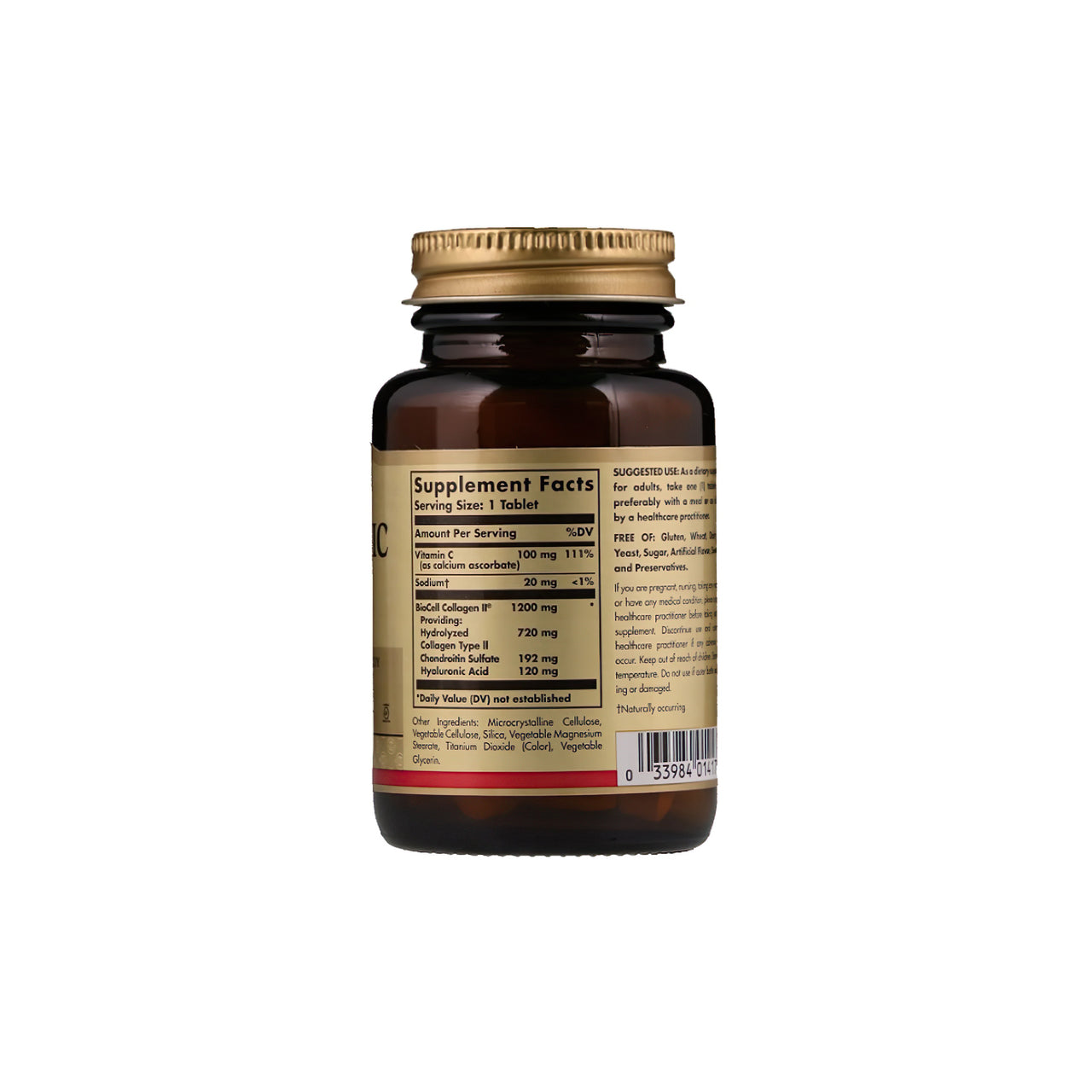 Eine Flasche Solgar Hyaluronsäure 120 mg 30 Tabs auf einem weißen Hintergrund.