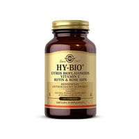 Vorschaubild für Eine Flasche Solgar Hy-Bio 100 Tabletten (500 mg Vitamin C mit 500 mg Bioflavonoiden) auf einem weißen Hintergrund.