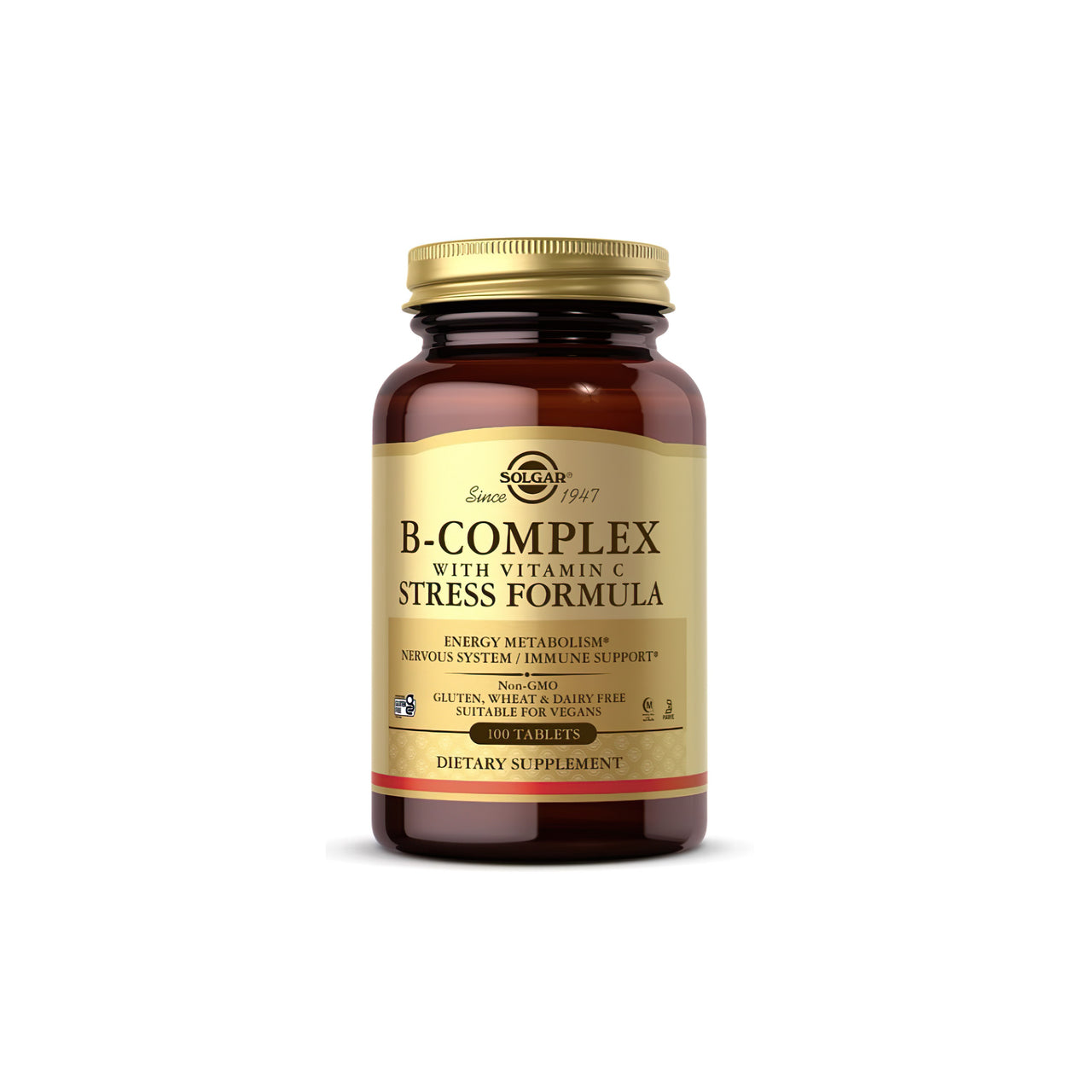 Ein Nahrungsergänzungsmittel - Solgar B-Komplex mit Vitamin C 100 Tabletten.