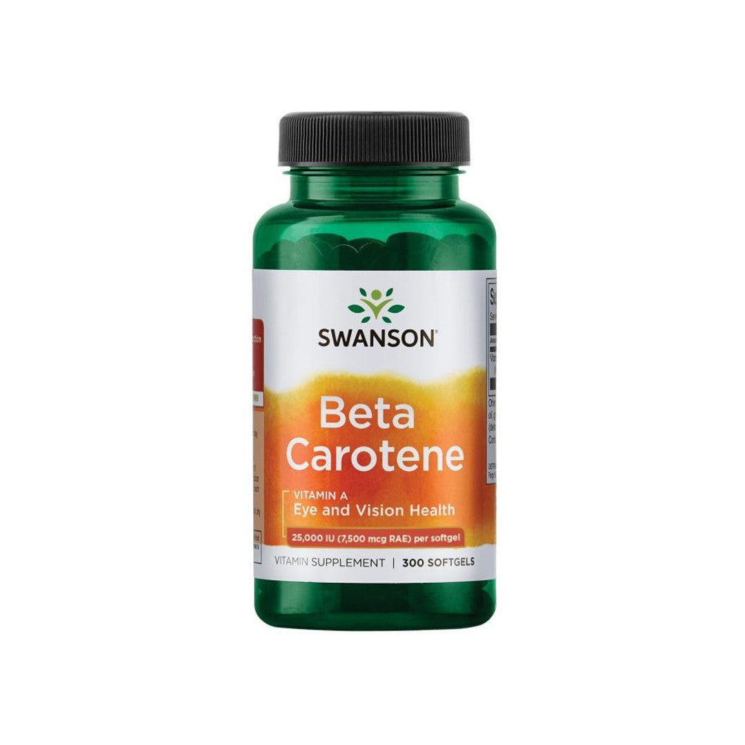 Swanson Beta-Carotin ist ein Nahrungsergänzungsmittel mit 25000 IU Vitamin A Kapseln in einer Packung mit 300 Softgels.