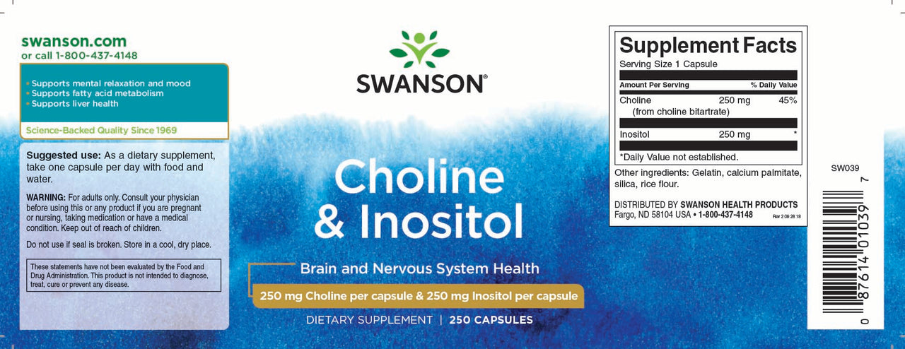 Swanson Cholin - 250 mg & Inositol - 250 mg Ergänzung.