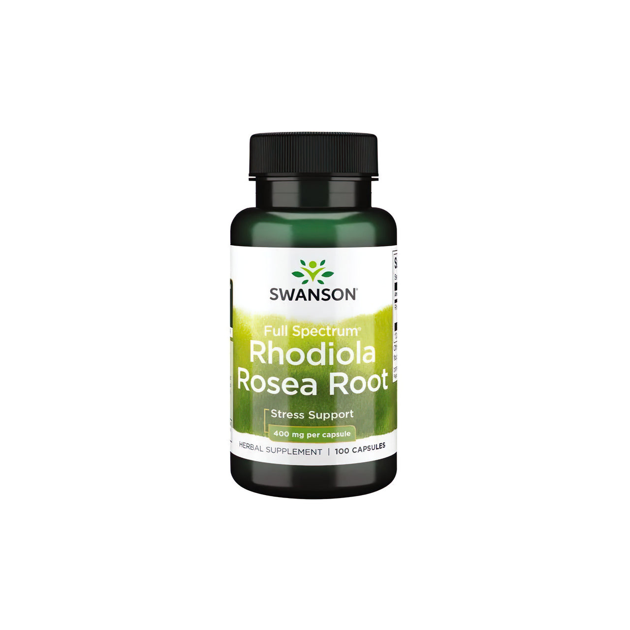Swanson Rhodiola Rosea Root 400 mg 100 Kapseln, ein adaptogenes Kraut, das dafür bekannt ist, dass es Stress bekämpft.