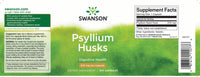 Vorschaubild für Das Etikett von Swanson Psyllium Husks - 610 mg 300 Kapseln enthält wichtige Informationen über den hohen Gehalt an löslichen Ballaststoffen, die das Produkt zu einem wirksamen Mittel gegen Verstopfung machen. Außerdem enthält das Produkt Schlüsselwörter wie 
