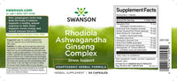 Vorschaubild für Swanson Adaptogenic Complex Rhodiola, Ashwagandha & Ginseng - 60 Kapseln.