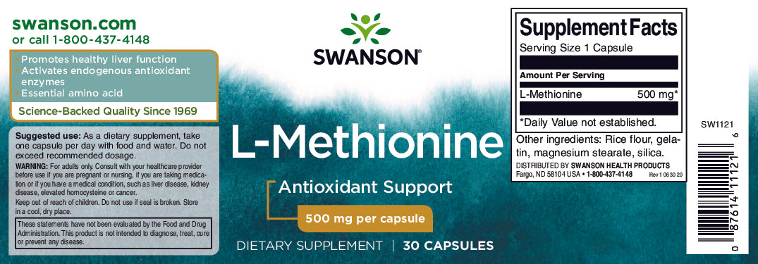 L-Methionin - 500 mg 30 Kapseln - Etikett