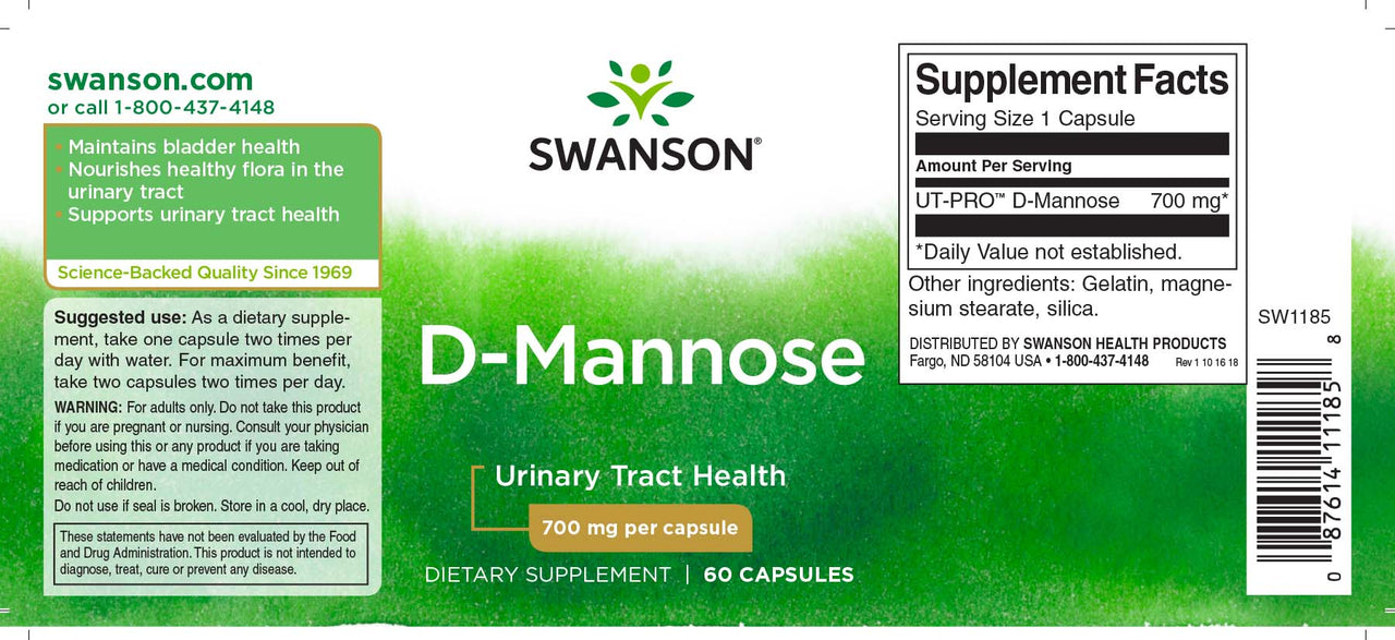 Ein Etikett für Swanson D-Mannose - 700 mg 60 Kapseln.