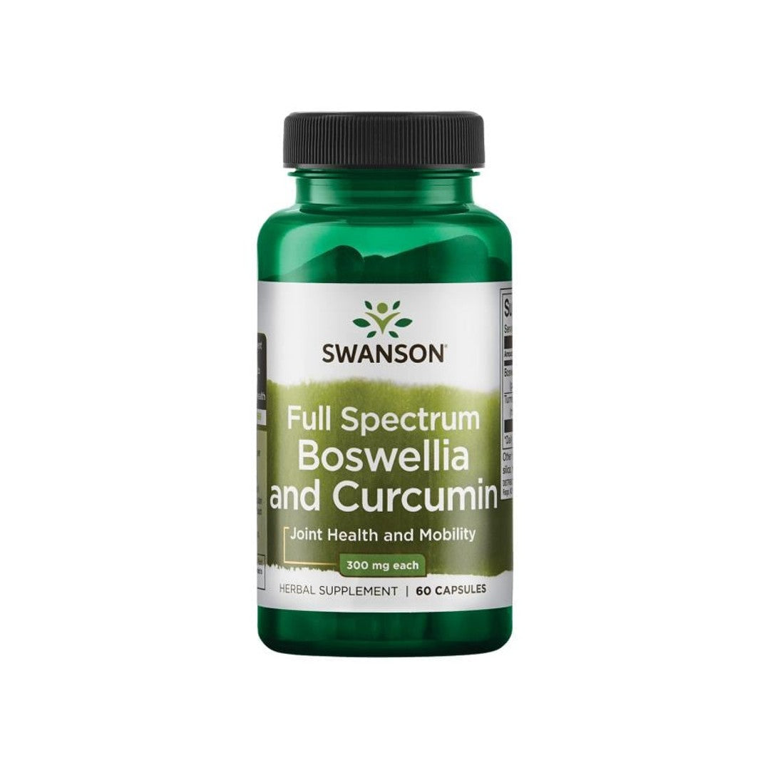 Swanson Boswellia und Curcumin ist ein Nahrungsergänzungsmittel mit vollem Spektrum, erhältlich in 60 Kapseln.