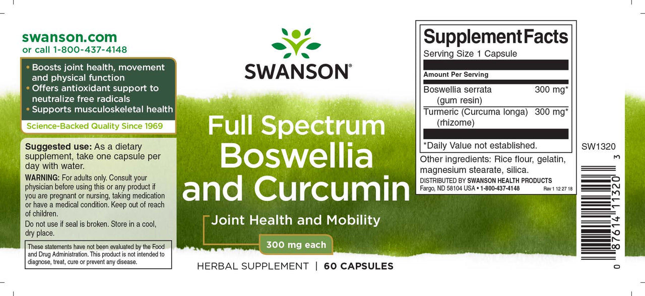 Swanson Boswellia und Curcumin - ein Nahrungsergänzungsmittel in 60 Kapseln.