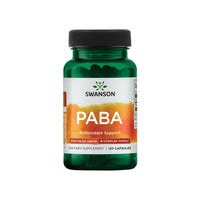Vorschaubild für Eine Flasche Swanson PABA - 500 mg 120 Kapseln, bekannt für seine positive Wirkung auf die Bildung roter Blutkörperchen und die Hautgesundheit.