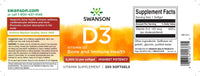 Thumbnail for A label for the Swanson Vitamin D3 - 5000 IU 250 softgel, an essential supplement that promotes calcium absorption and supports immune function with Vitamin D3.