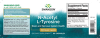 Thumbnail für Swanson N-Acetyl L-Tyrosin - 350 mg 60 Kapseln ist ein Nahrungsergänzungsmittel, das eine verbesserte Aufnahme und Konzentration fördert und gleichzeitig die Stimmungsregulierung unterstützt.