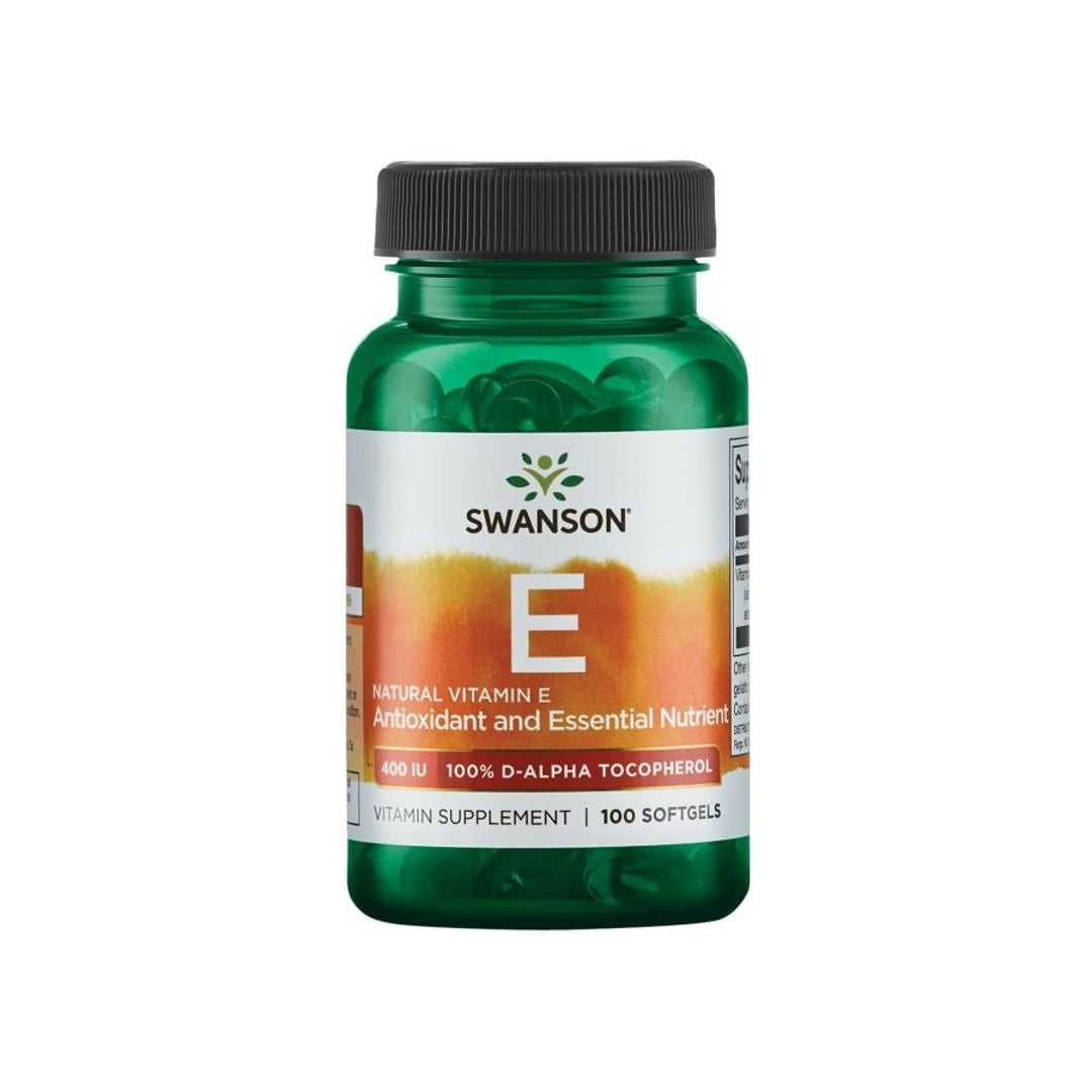 Swanson Vitamin E - Natural 400 IU 100 softgel capsules provide antioxidant support for cardiovascular health.