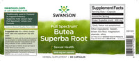Vorschaubild für das Etikett des Nahrungsergänzungsmittels Swanson's Butea Superba Root - 400 mg 60 Kapseln.