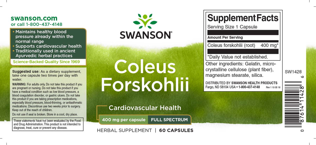 Coleus forskohlii - Swanson Coleus Forskohlii 400 mg 60 Kapseln.