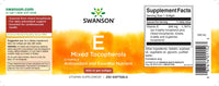 Thumbnail for A label for the Swanson Vitamin E - 400 IU 250 softgel Mixed Tocopherols, providing antioxidant support for cardiovascular health with vitamin E.