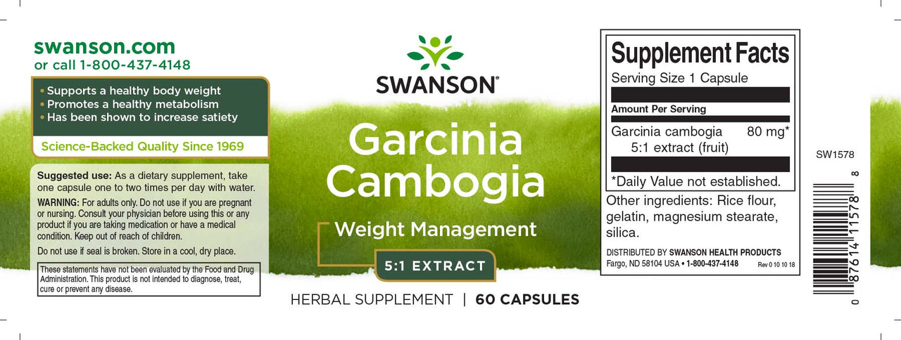 Swanson Garcinia Cambogia 5:1 Extrakt - 60 Kapseln zur Gewichtsabnahme.