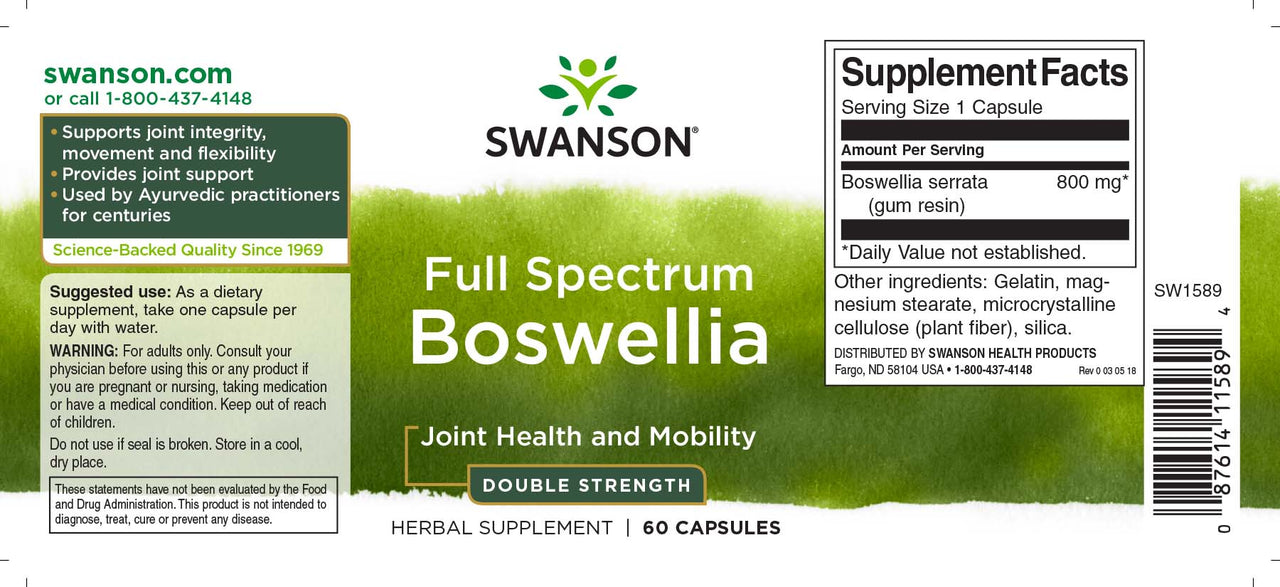 Swanson Boswellia - 800 mg 60 Kapseln Nahrungsergänzungsmittel.