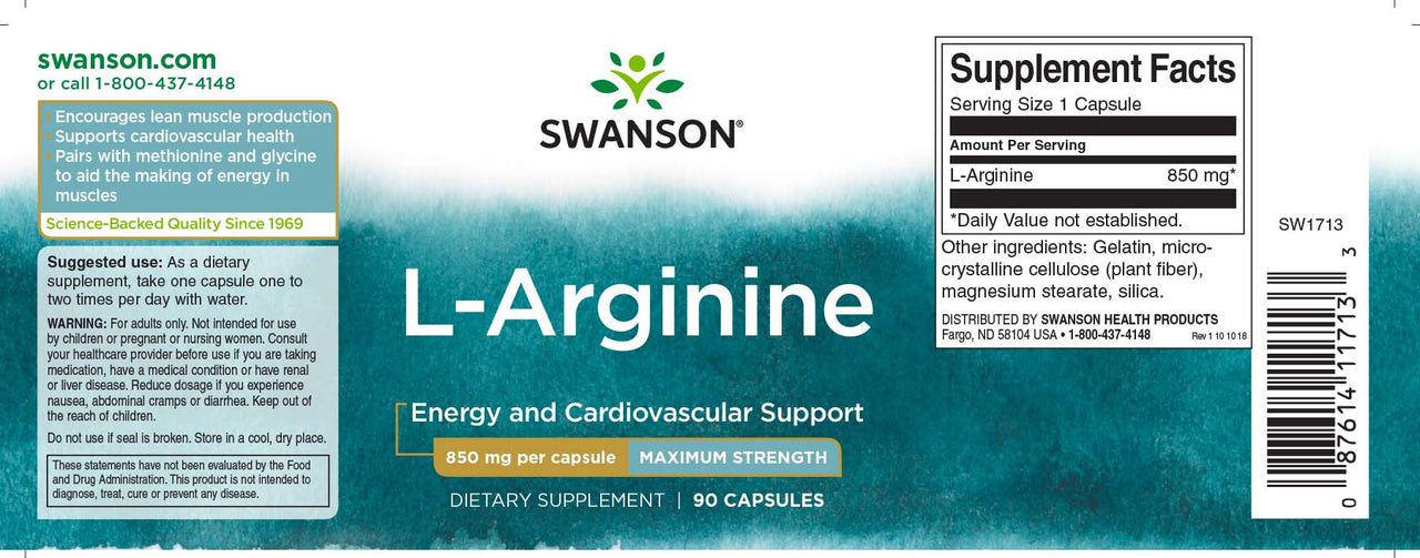 L-Arginin - 850 mg 90 Kapseln - Etikett