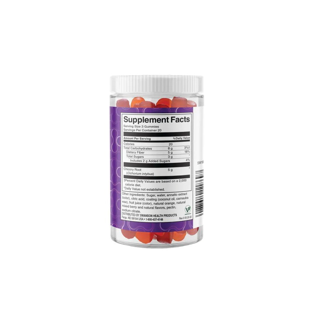 Eine Dose Swanson Fiber 5000 mg 60 gummies Orange & Mixed Berry auf einem weißen Hintergrund.