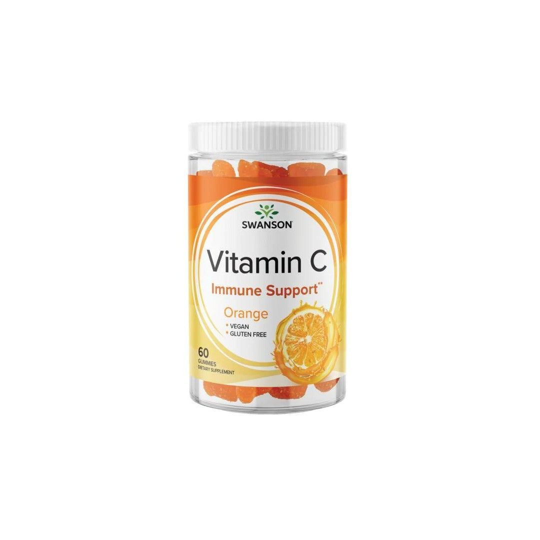 A jar of Swanson Vitamin C 250 mg 60 Gummies - Orange on a white background.