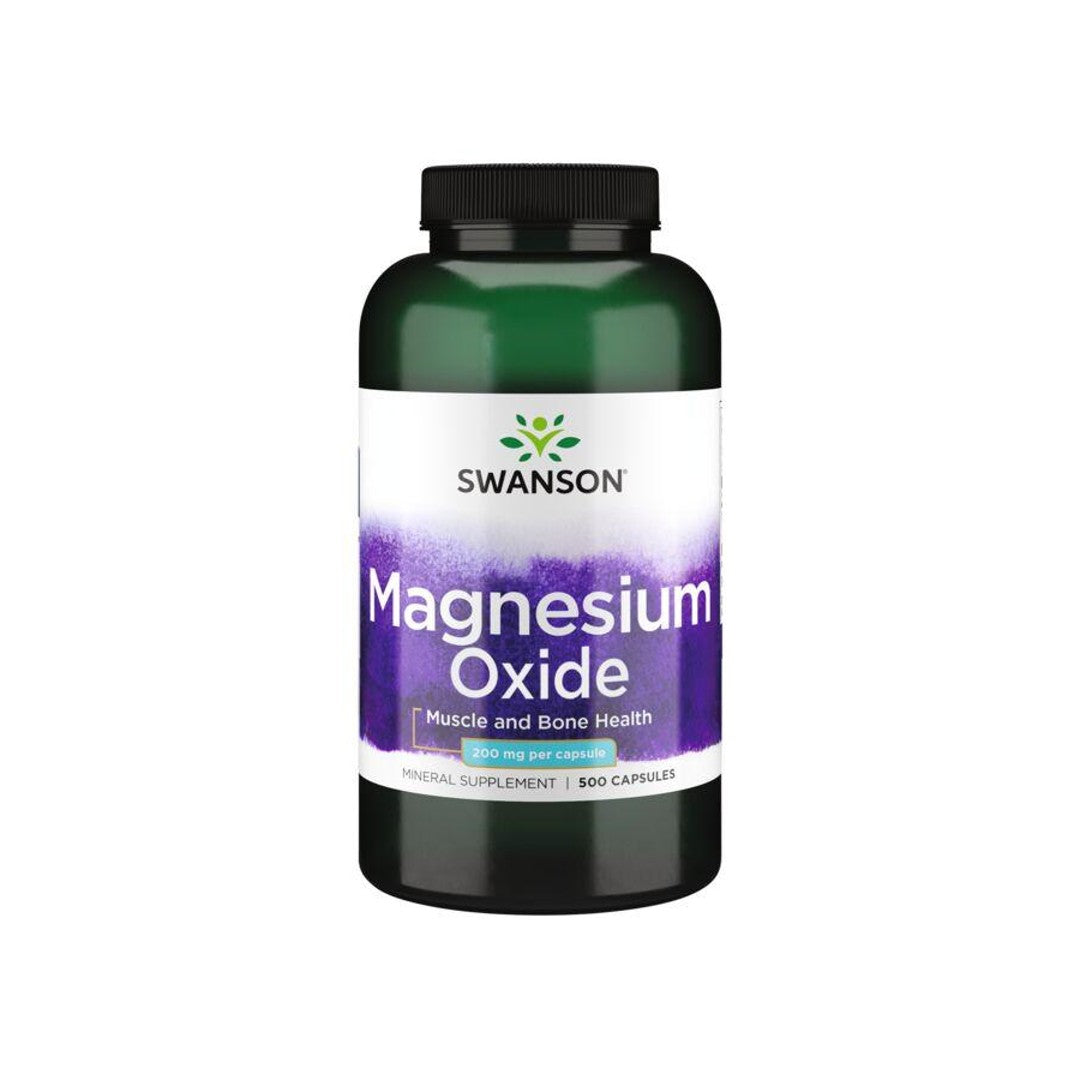 Eine Flasche Swanson Magnesium Oxide - 200 mg 500 Kapseln.