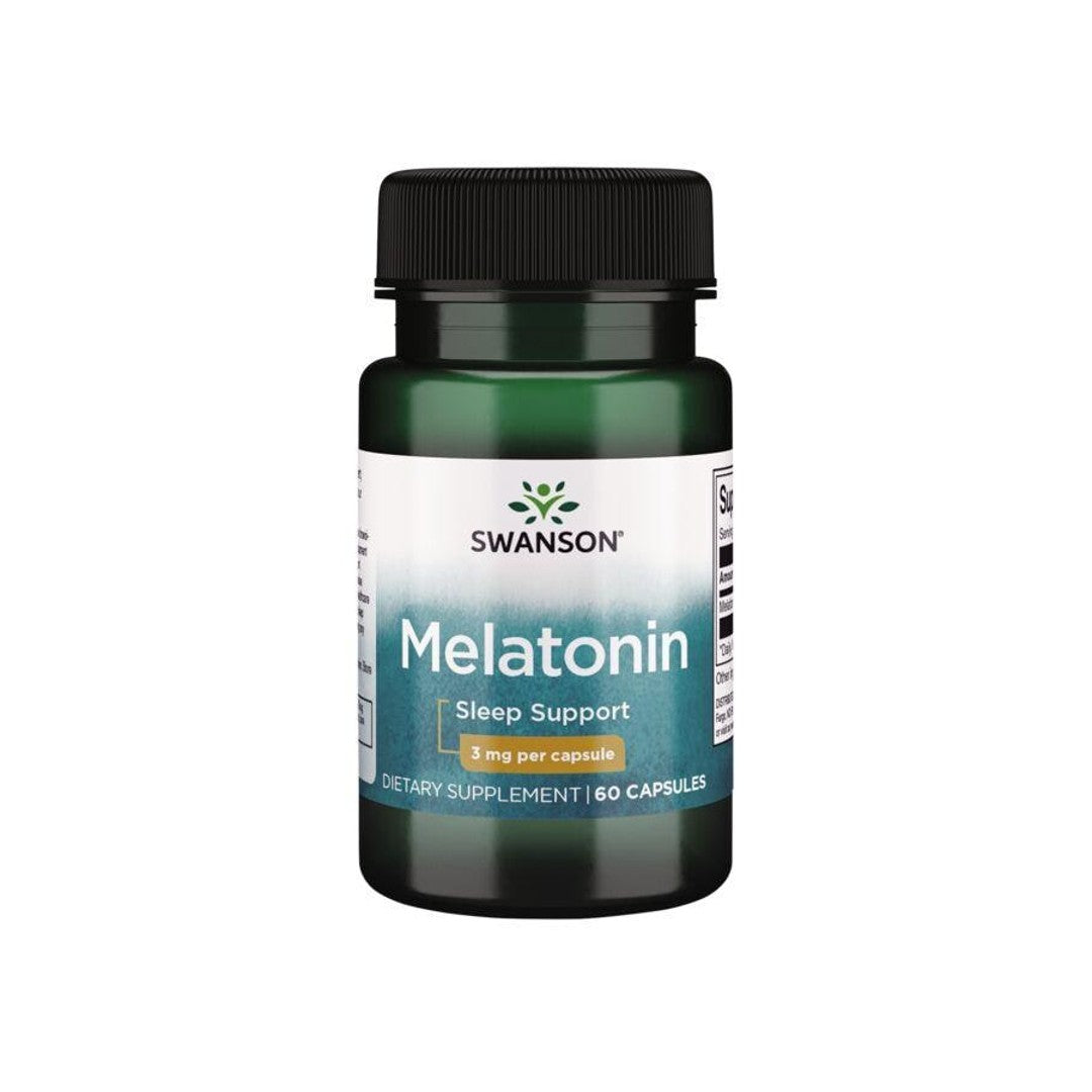 Eine Flasche Swanson Melatonin - 3 mg 60 Kapseln.