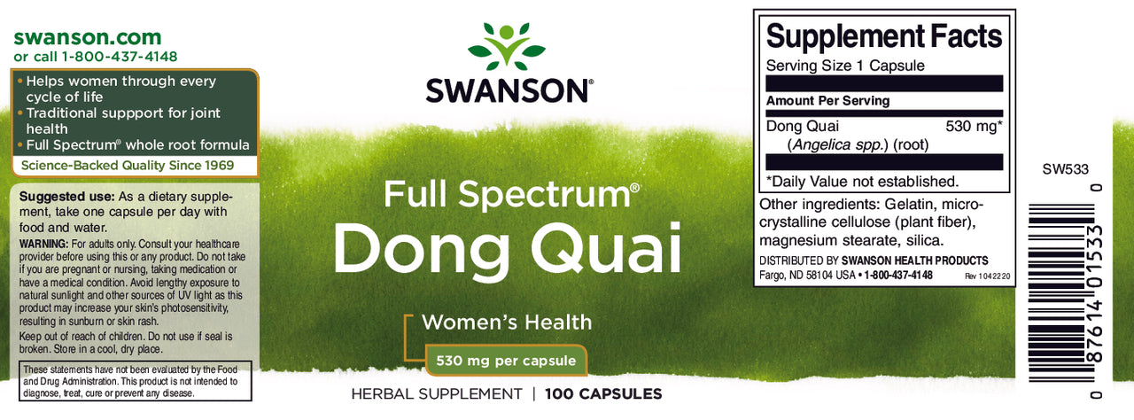 Swanson Dong Quai - 530 mg 100 Kapseln.