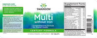 Vorschaubild für Das Etikett für Swanson Multi ohne Eisen - 130 Tabs liefert wichtige Mineralien und Vitamine, um Nährstofflücken zu schließen.