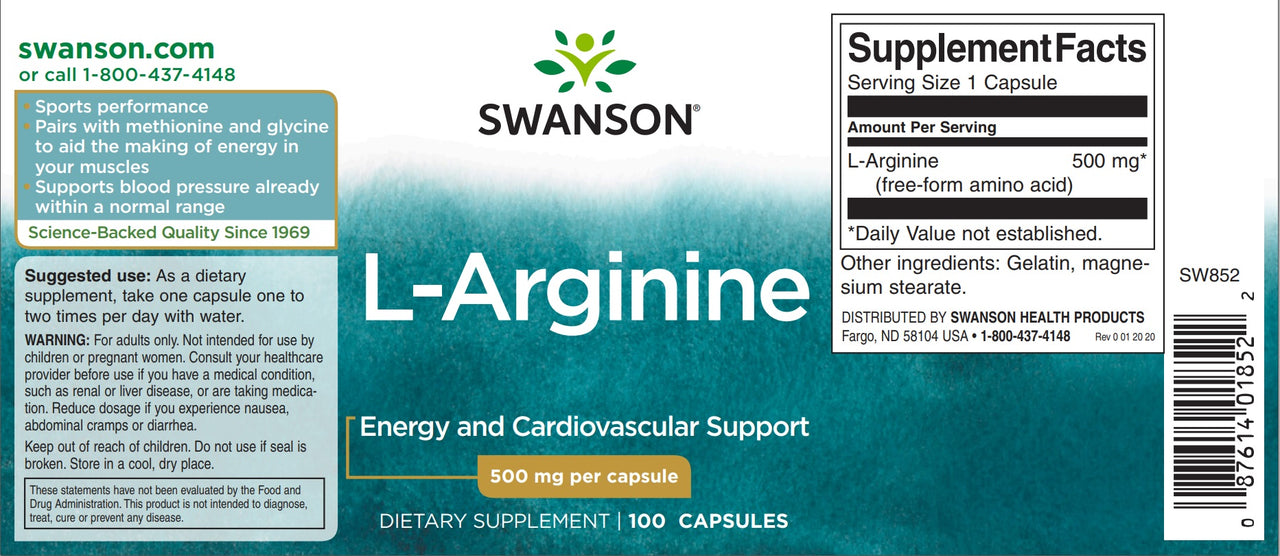 L-Arginin - 500 mg 100 Kapseln - Etikett