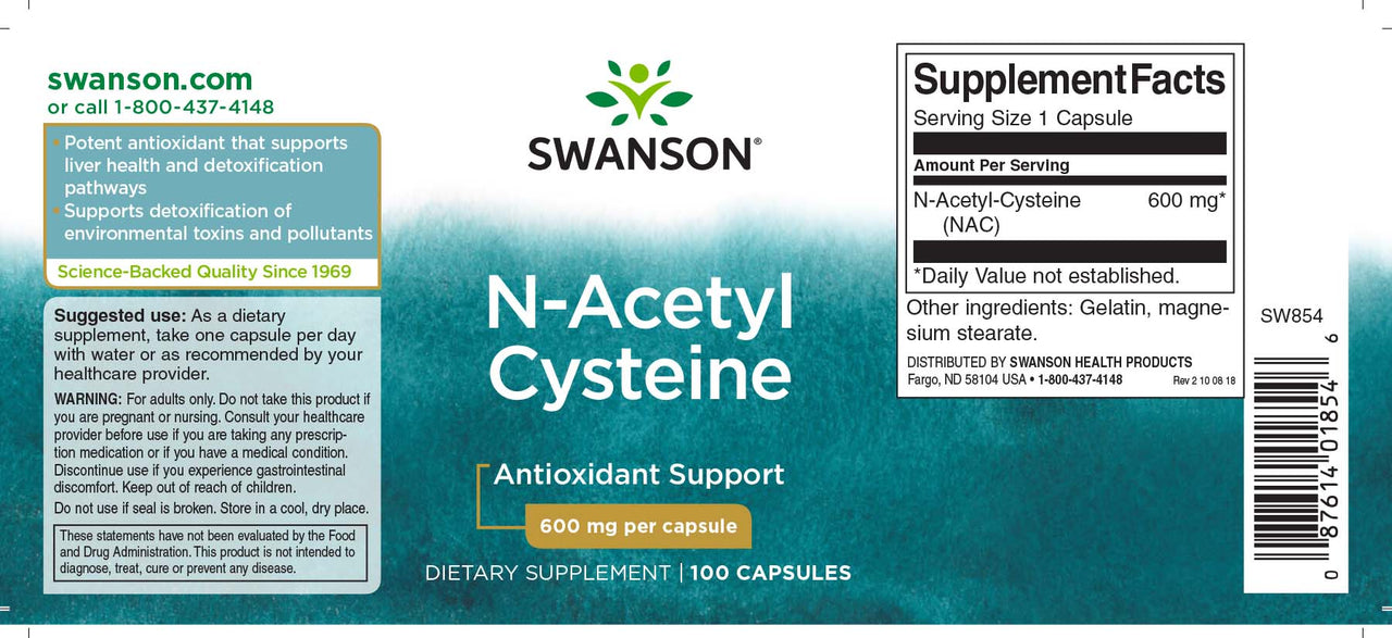 Swanson N-Acetyl Cystein - 600 mg 100 Kapseln ist ein Antioxidans, das die Gesundheit der Leber unterstützt und bei der Entgiftung hilft.