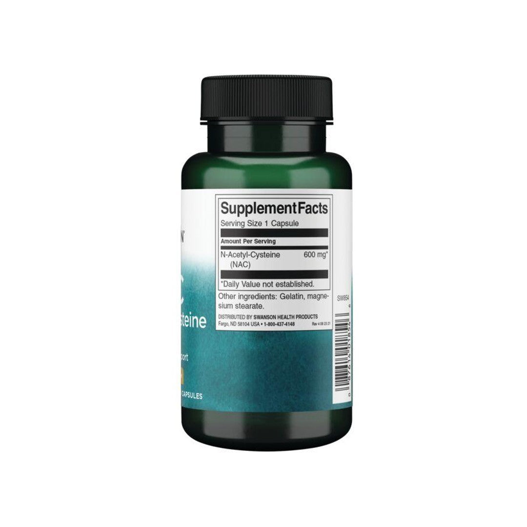 Eine Flasche N-Acetyl Cystein mit einem grünen Etikett, das für seine antioxidativen Eigenschaften bekannt ist.