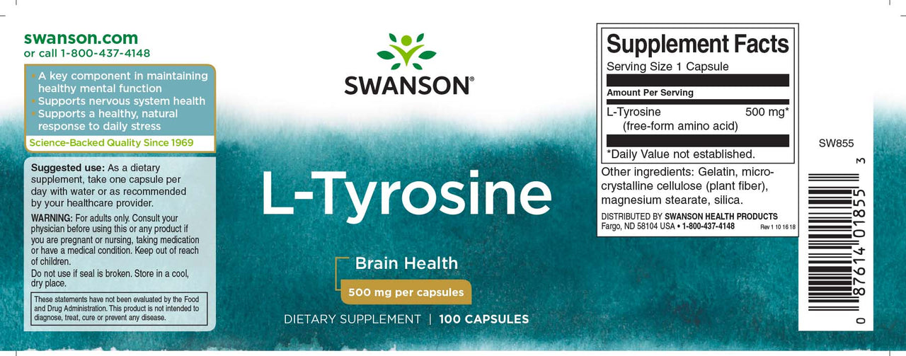L-Tyrosin - 500 mg 100 Kapseln - Etikett