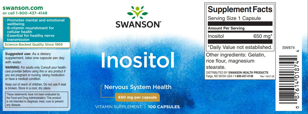 Swanson Inositol - 650 mg 100 Kapseln - Swanson ino.