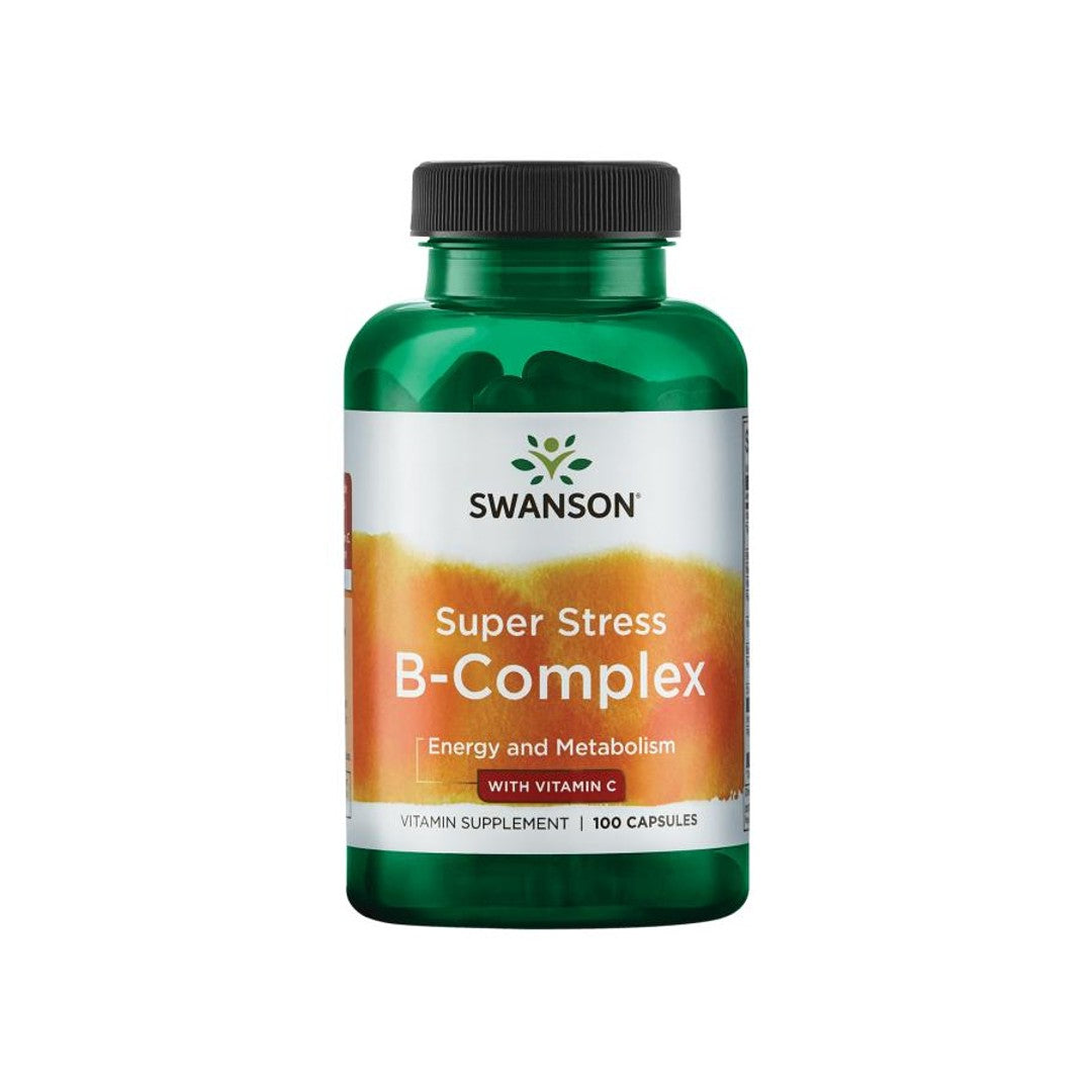Eine Flasche Swanson B-Komplex mit Vitamin C - 500 mg 100 Kapseln Super Stress B-Komplex.