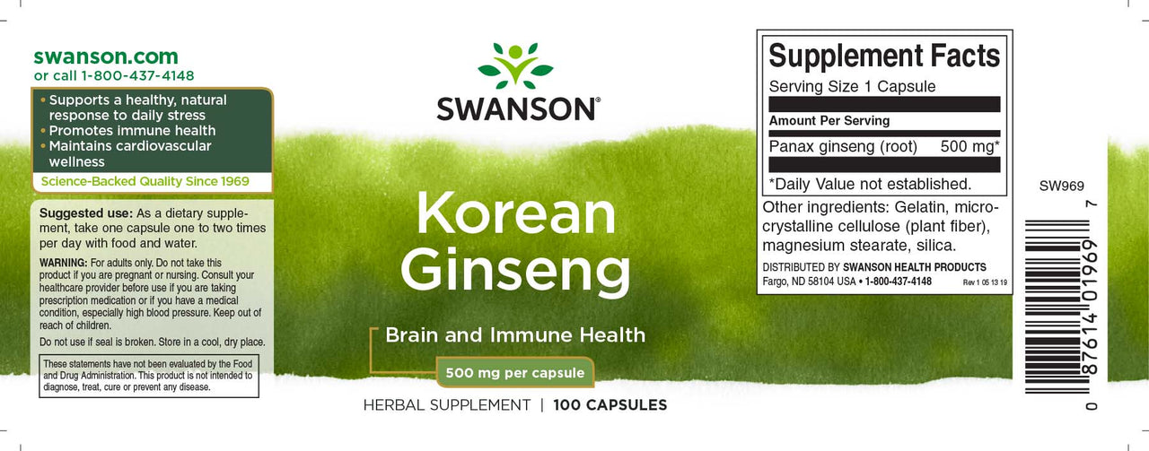 Koreanischer Ginseng - 500 mg 100 Kapseln - Etikett