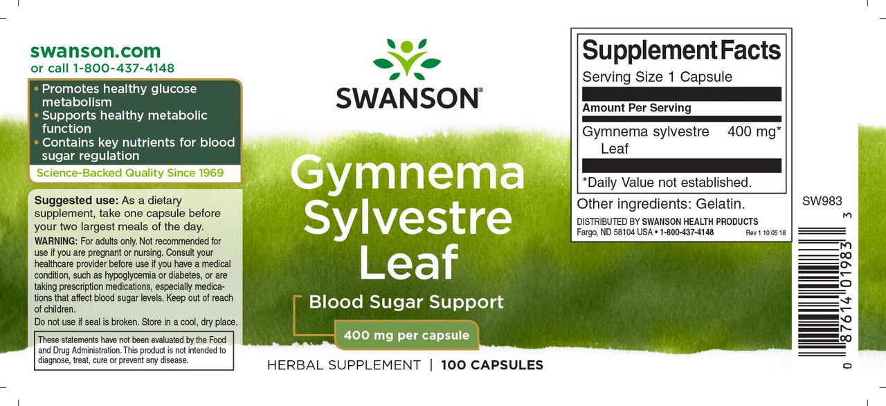 Swanson Gymnema Sylvestre Leaf - 400 mg 100 Kapseln ergänzen.