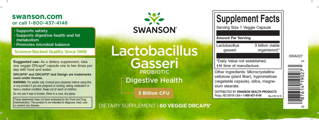Lactobacillus Gasseri 3 Milliarden KBE - 60 Veggie-Kapseln - Etikett