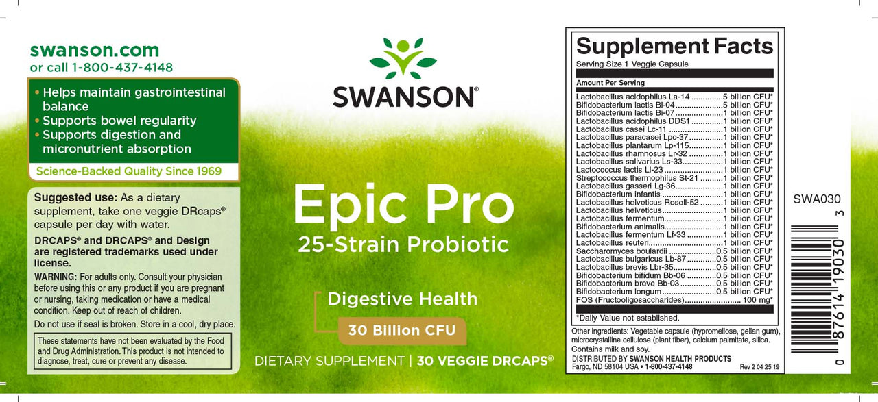 Epic Pro 25-Stämme Probiotikum - 30 pflanzliche Kapseln von Swanson