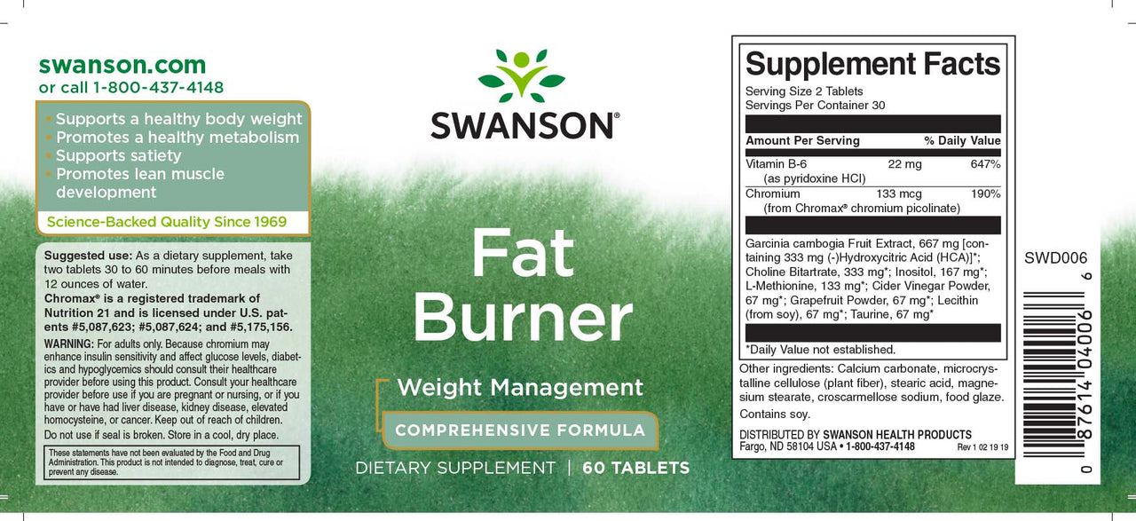 Swanson Fat Burner - 60 Tabletten Etikett.
