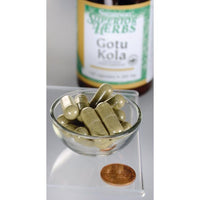 Vorschaubild für Eine Flasche Swanson Gotu Kola Extrakt - 100 mg 120 Kapseln steht neben einer Schale.