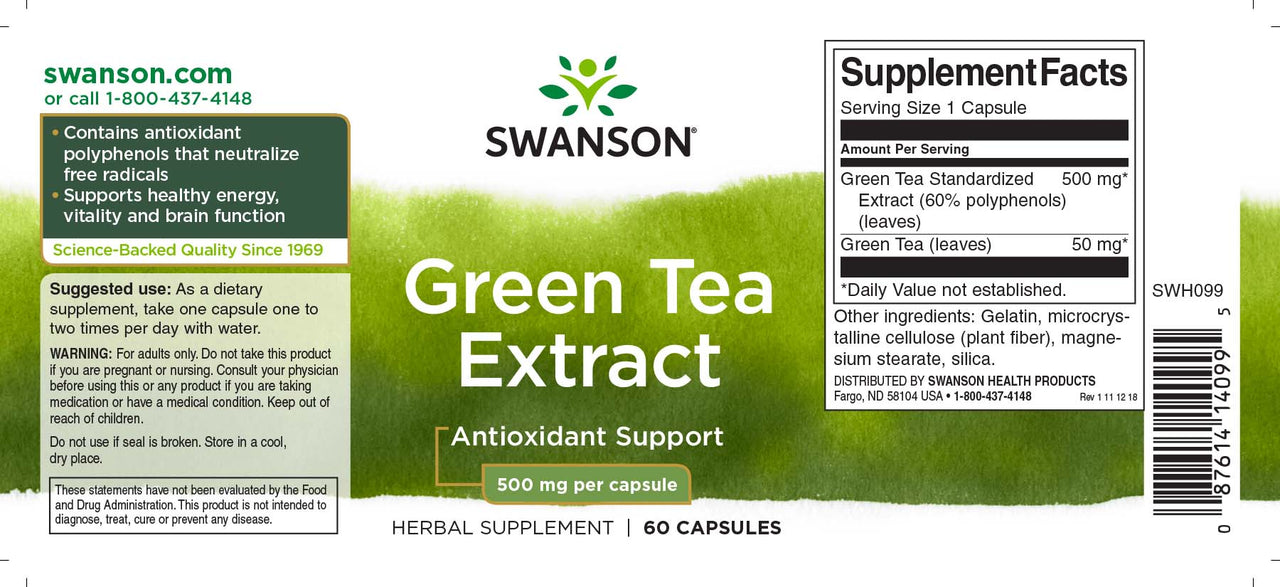 Swanson Grüner Tee Extrakt - 500 mg 60 Kapseln.