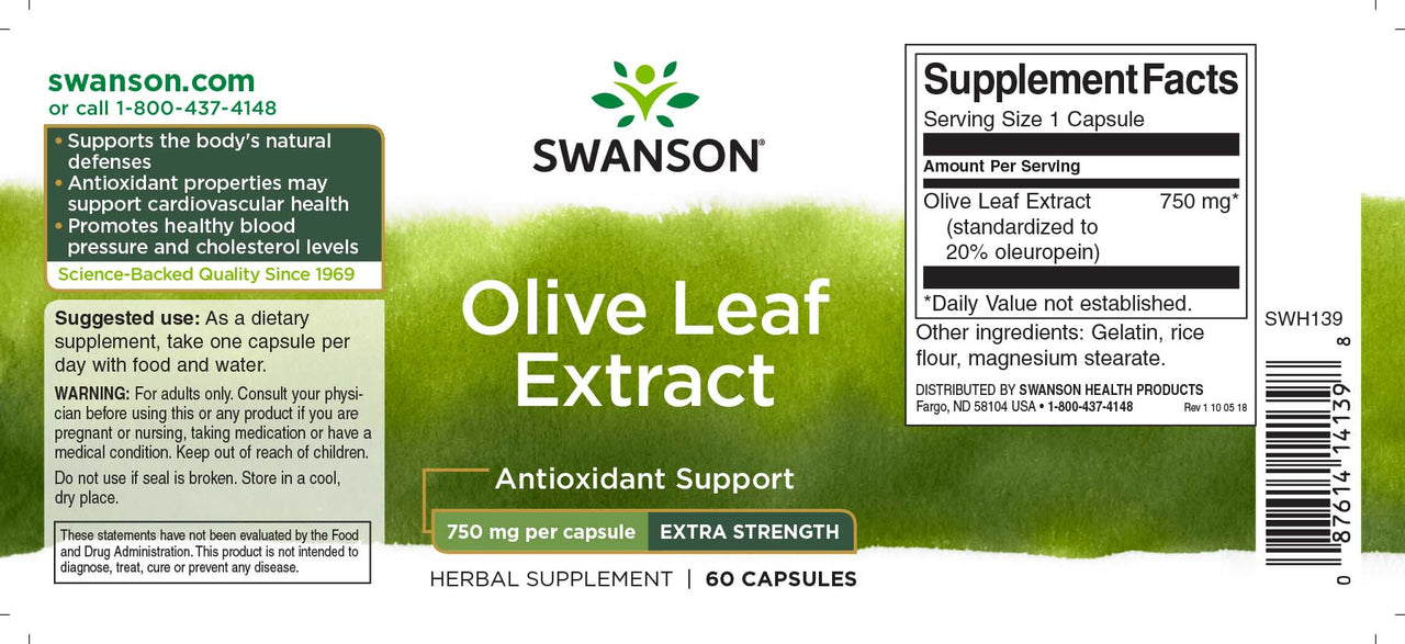 Swanson Olivenblattextrakt - 750 mg 60 Kapseln bietet antioxidative Eigenschaften, die für die Unterstützung der kardiovaskulären Gesundheit und die Stärkung der Immunabwehr entscheidend sind.