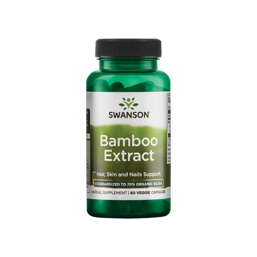 Ein Nahrungsergänzungsmittel mit Swanson Bambus-Extrakt in Form von 300 mg Gemüsekapseln.
