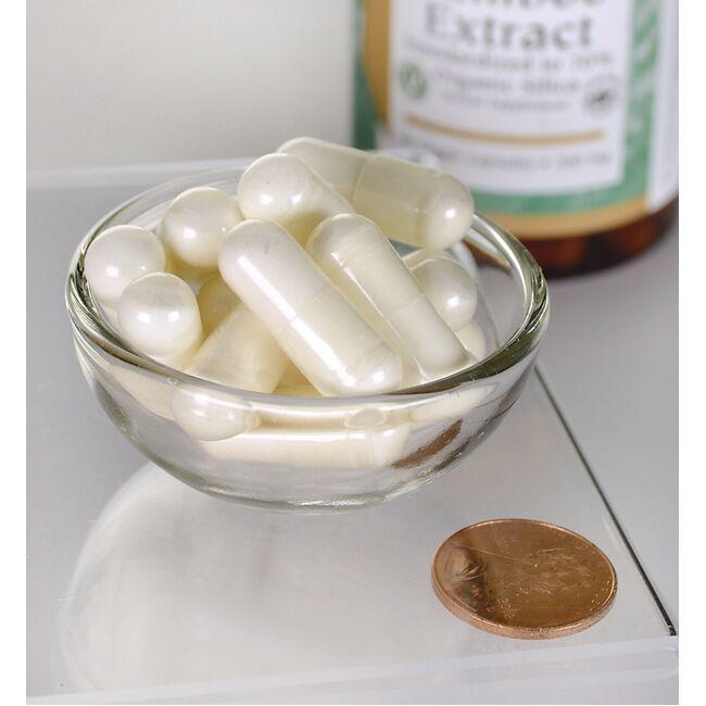 SwansonBambus-Extrakt - 300 mg, ein Nahrungsergänzungsmittel in einer Schale neben einer Flasche Bambus-Extrakt - 300 mg von Swanson.