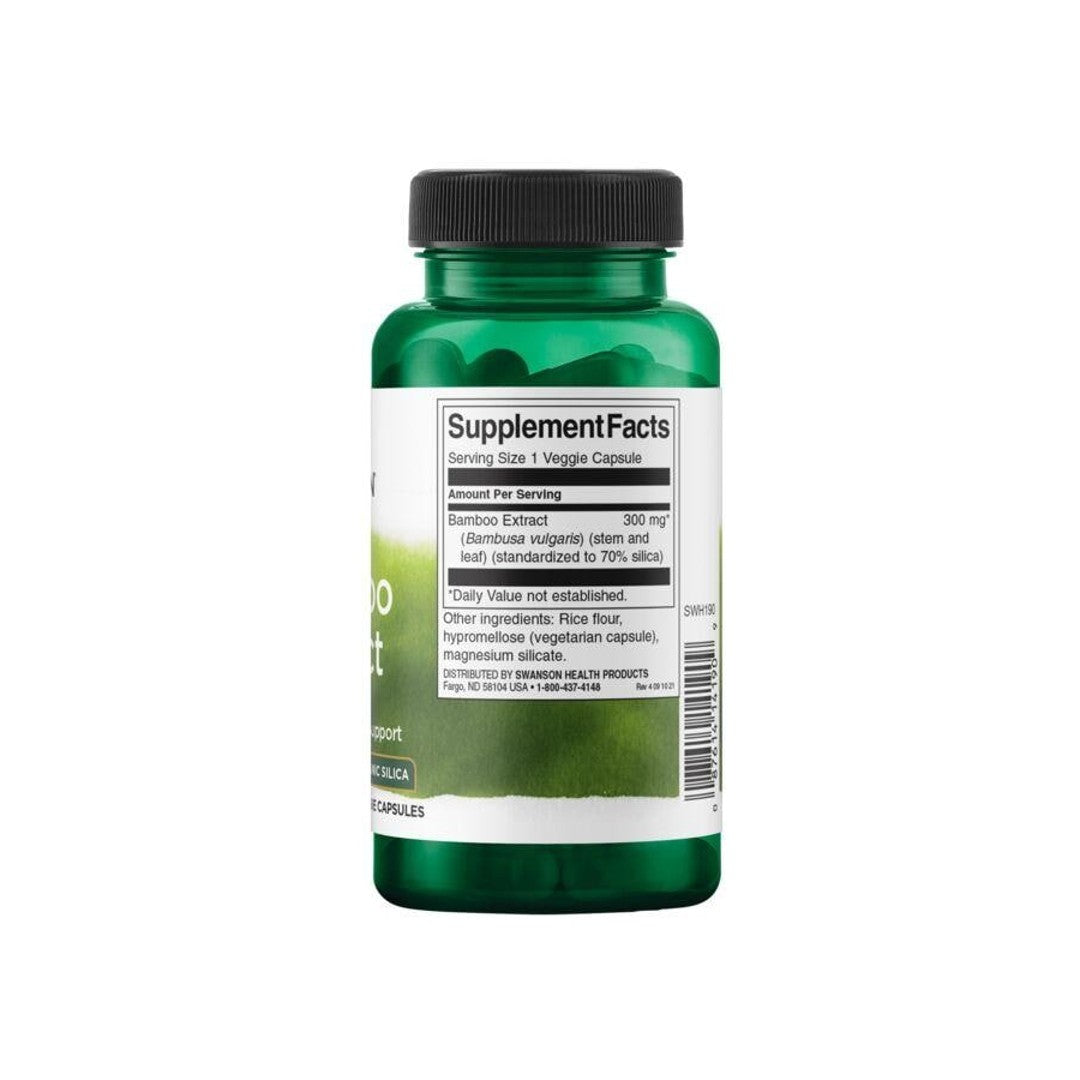 Ein Nahrungsergänzungsmittel Flasche Swanson Bambus-Extrakt - 300 mg 60 pflanzliche Kapseln auf einem weißen Hintergrund.