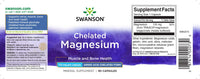 Thumbnail for Bottle label for Swanson Albion Chelated Magnesium Glycinate 133 mg supplements highlighting muscle health, nutritional information, and a 90-capsule count.
